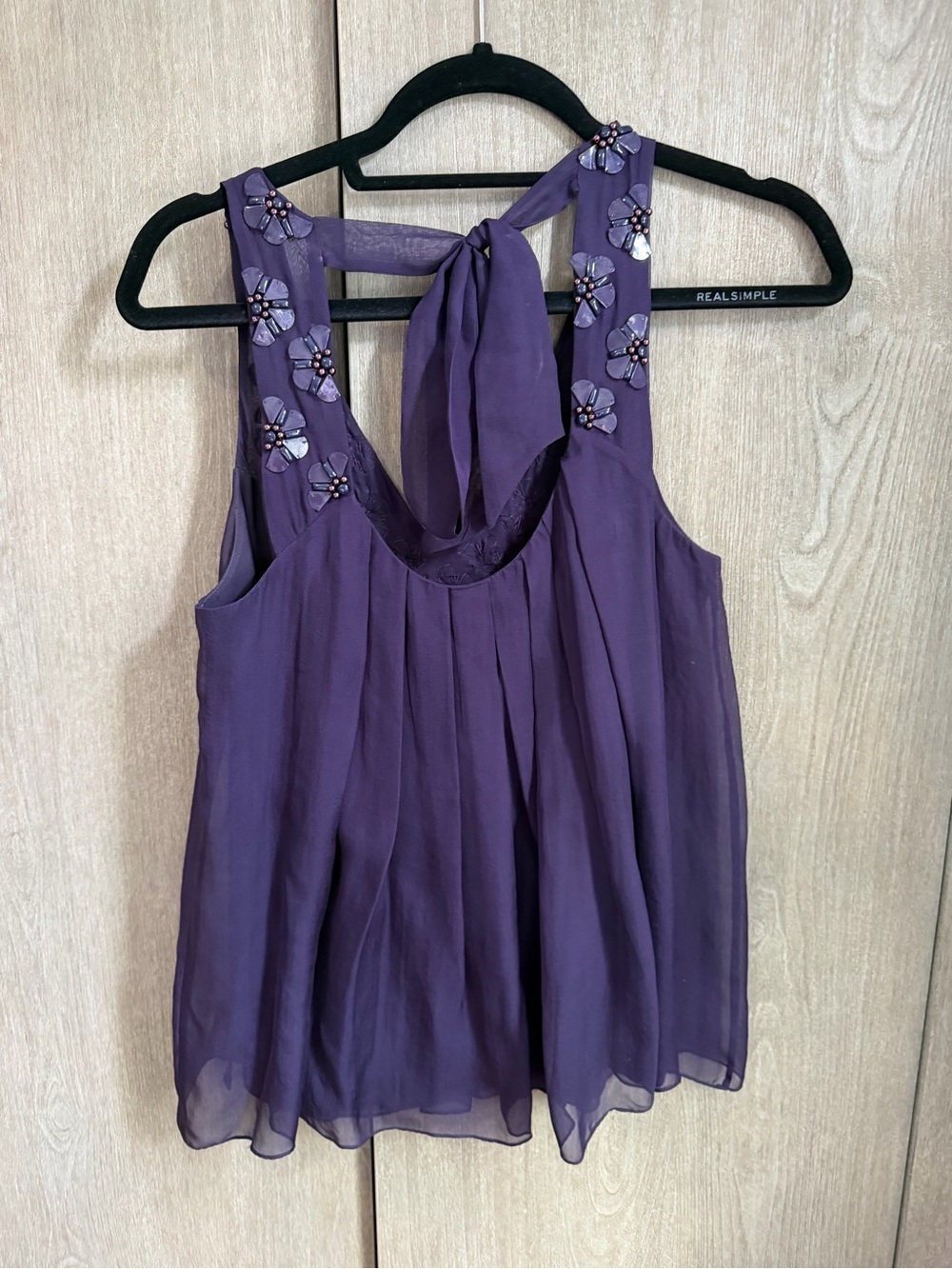 Rebecca Taylor Purple Beaded Tie-Back Camisole - Picture 2 of 4